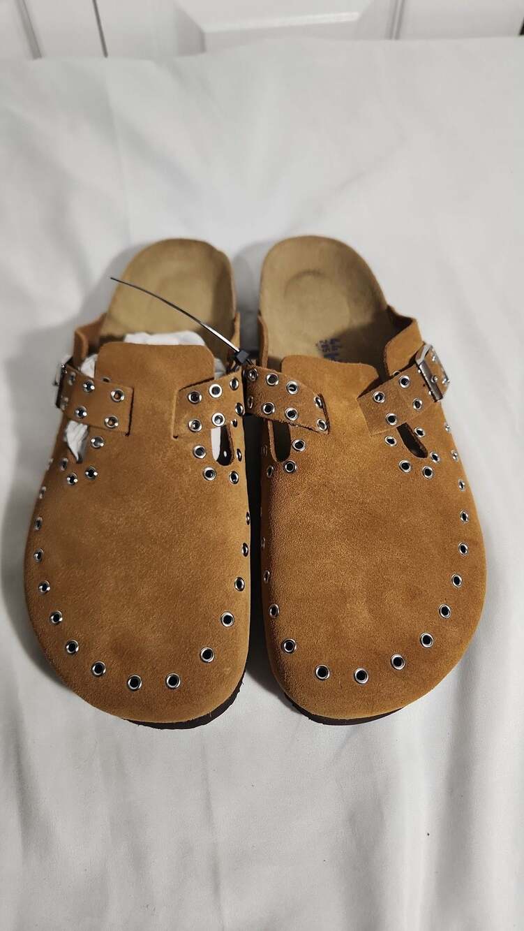 HALOFIVE Suede Eyelet Grommet Clogs Tan Size Men's 11 / EU 44
